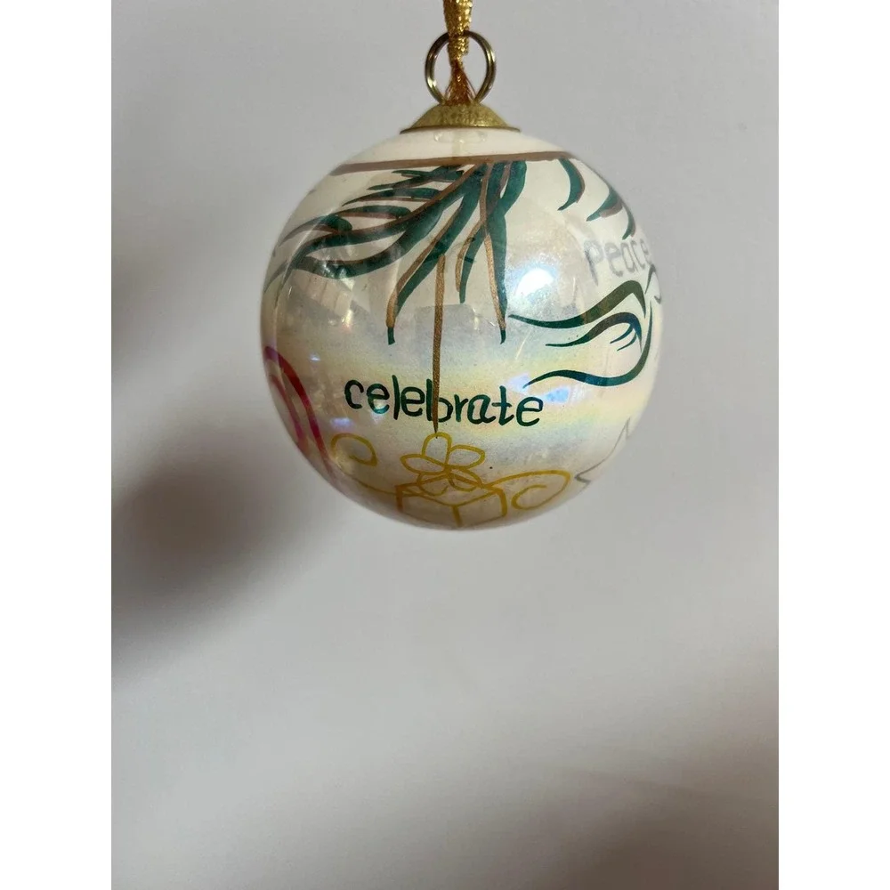 Vintage 1999 Glass Hand Painted Christmas Ornament Love Hope Peace‎